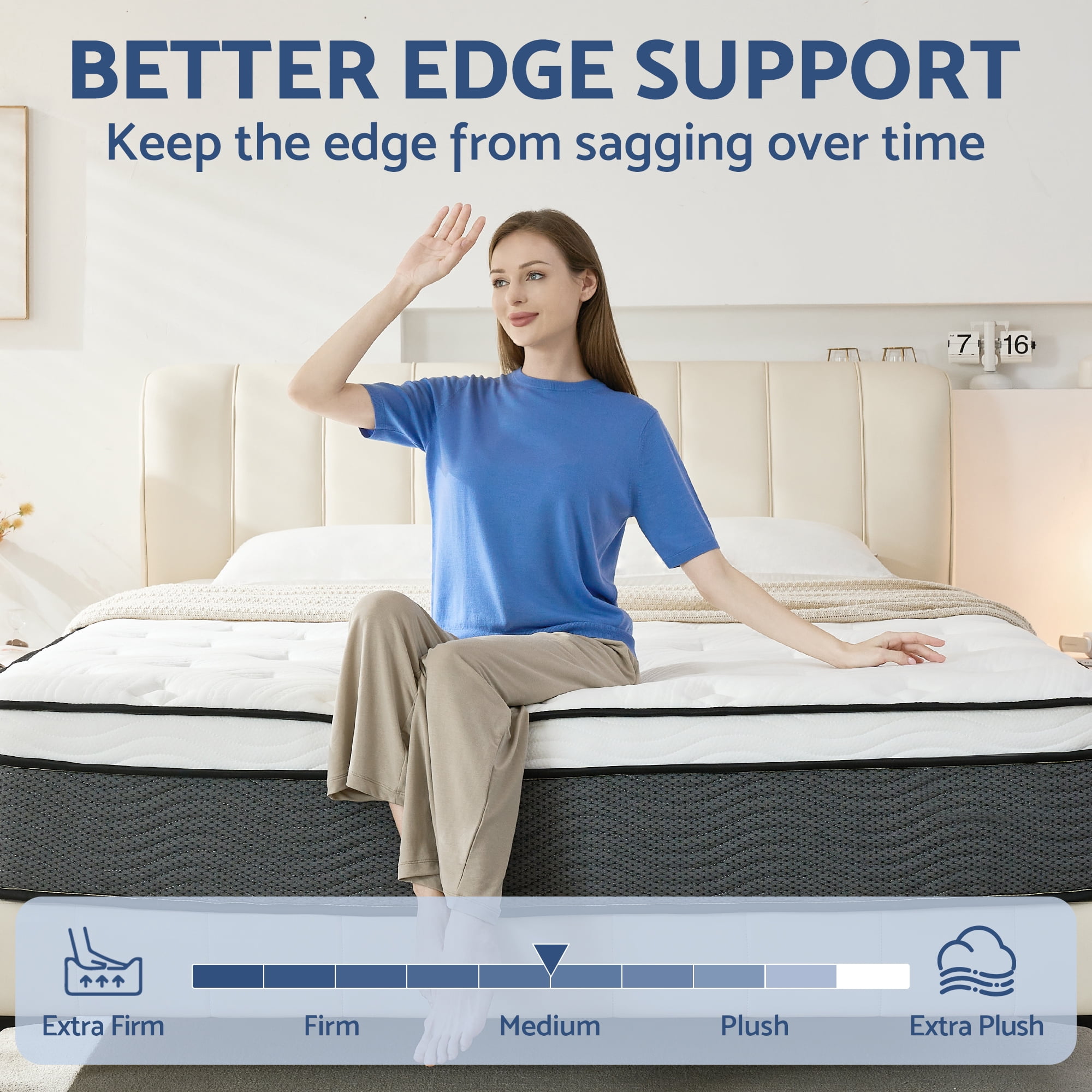 King Mattress 12 inch, Pillow Top, Medium Firm, Hybrid Pocket Spring Mattress in a Box