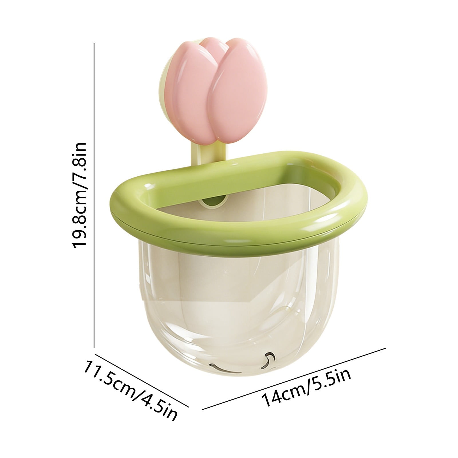 Pink Suction Cup Storage Cup With Flower Shape And Green Ring For Bathroom Kitchen Wall Mount No Tools Installation With Drain Holes
