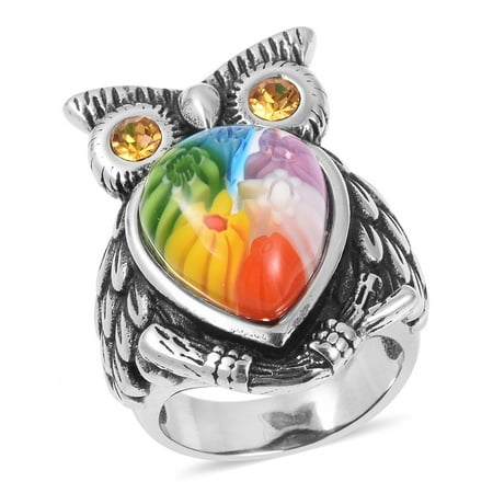 Multi Color Murano Glass Ring - Cocktail Ring Murano Millefiori Glass Crystal Black Oxidized Stainless Steel Gift Jewelry
