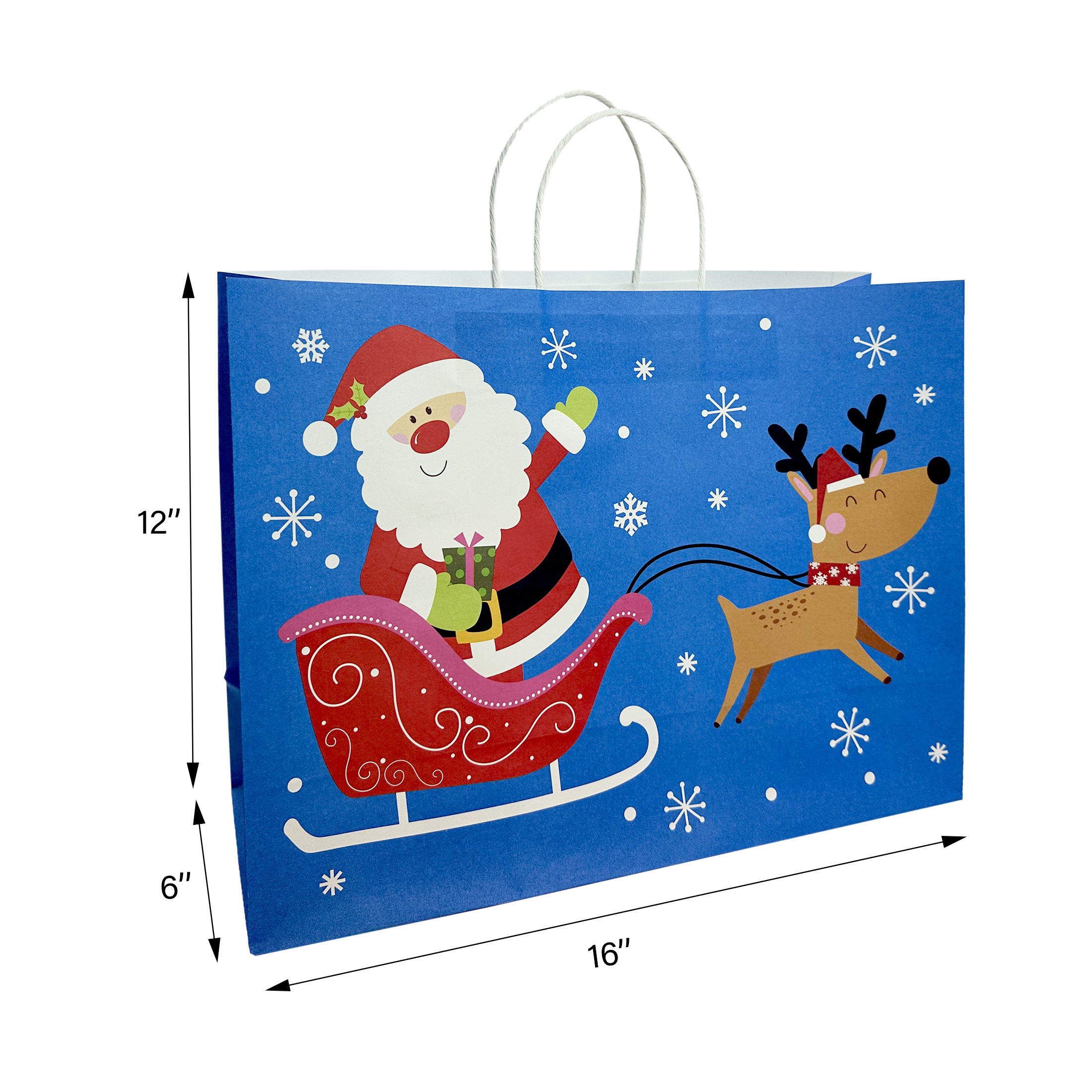 Holiday Time Christmas Gift Paper Bag, XLarge, Santa, Reindeer, Snowflake, Hohoho, 16x6x12in