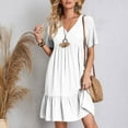 thumbnail image 5 of gakvbuo Summer Dresses For Women 2025 Vacation Short Sleeve Elegant Mini Dress High Waist Pleated Summer Casual Dresses Flowy V Neck Beach Dress Ruffle A Line Sun Dresses Women'S Novelty Dresses, 5 of 9