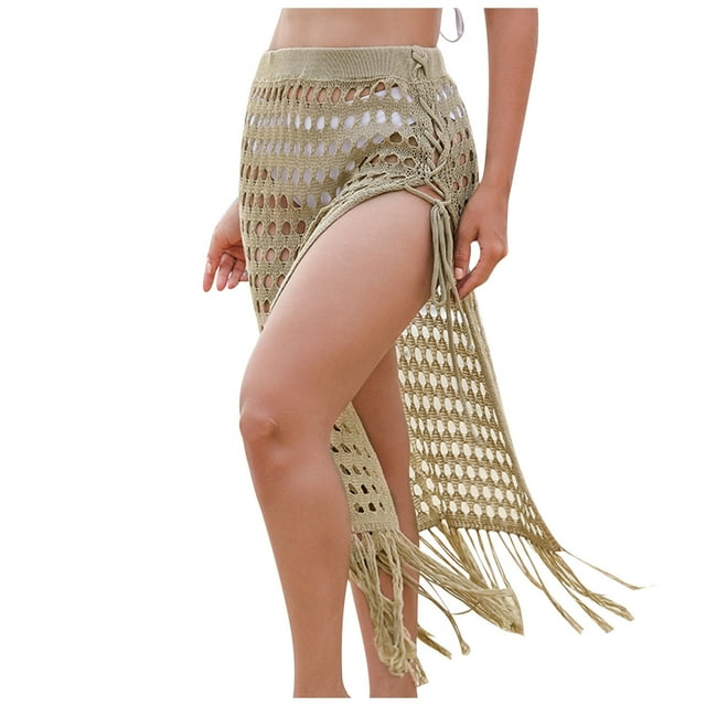 FhsagQ Sortie de Plage pour Femmes Robe Sortie de Plage d'Été Unie pour Femmes avec Maille à Franges Ajourée Sortie de Plage de Maillot de Bain Sortie de Plage pour Femmes Ouvert à l'Entrejambe Sortie de Plage pour Femmes Kaki m