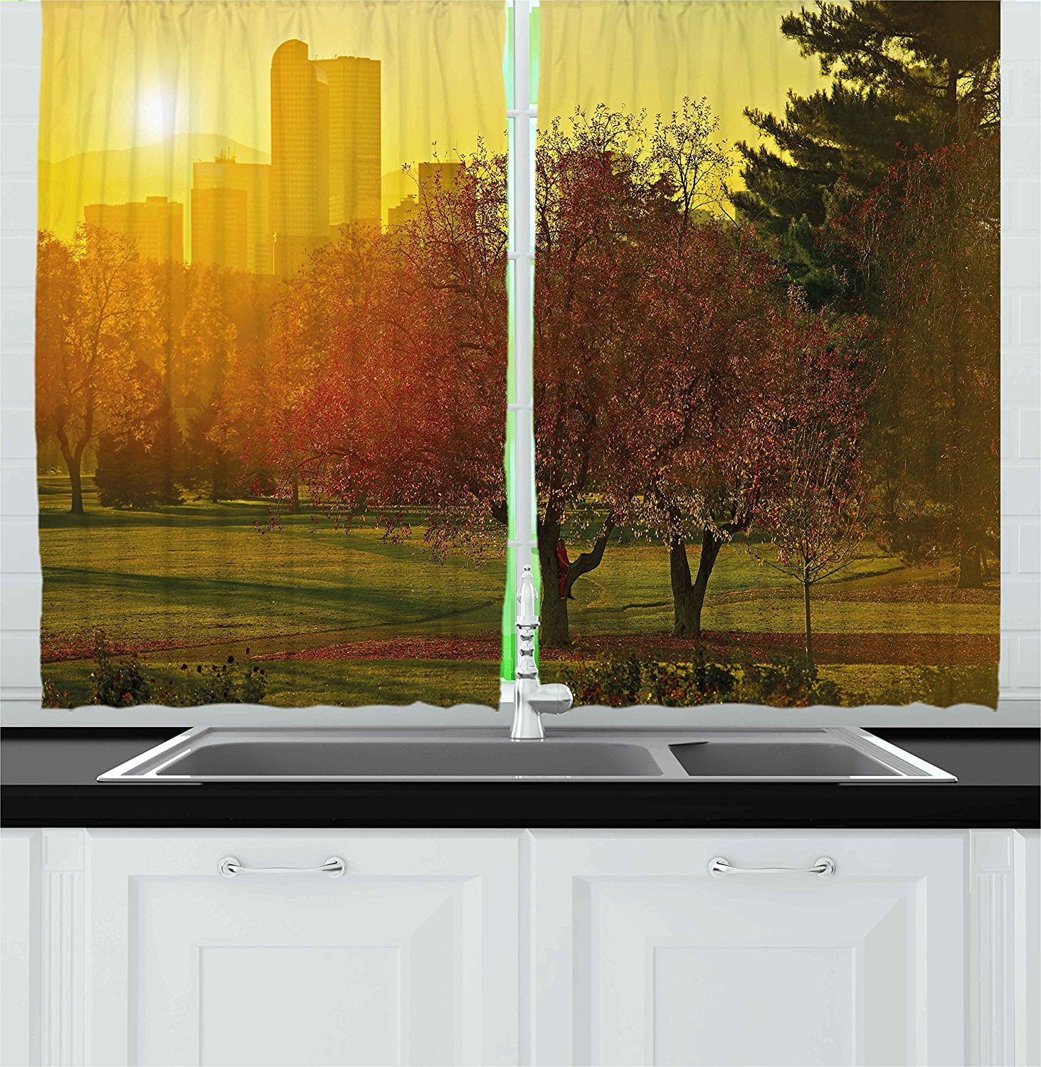 Nature Kitchen Curtains By Sunset Over The City Park Colorado