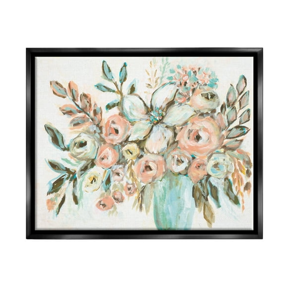 Stupell Industries Modern Peonies Arrangement Botanical & Floral Painting Black Floater Framed Art Print Wall Art, 21 x 17