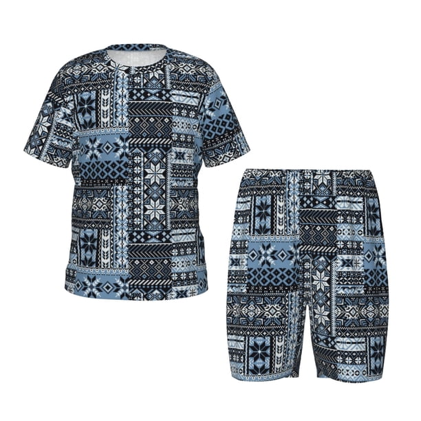 Balery Snowflake Vintage Pattern Conjunto de Pijama Infantil de Manga Corta con Estampado – Ropa de Dormir de Algodón Suave-Medium