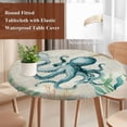 thumbnail image 4 of Octopus Coastal Round Tablecloth, Fitted Table Cover with Elastic for 36"-44" Round Tables, Vintage Nautical Ocean Starfish Compass Table Cloth Outdoor Indoor Dinning Party Waterproof Tablecloths, 4 of 7