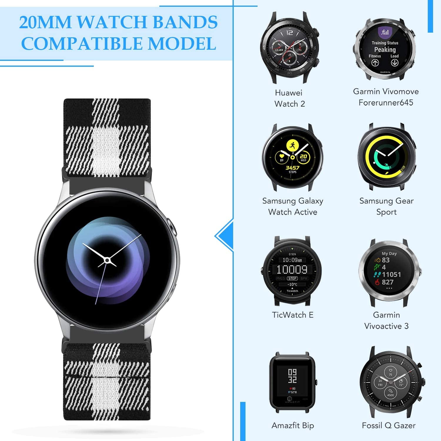 XFYELE 20mm Nylon Elastic Watch Band Compatible for Galaxy Watch 3 (41mm)/Samsung  Galaxy Active 2/Galaxy Watch 42mm, | Walmart Canada