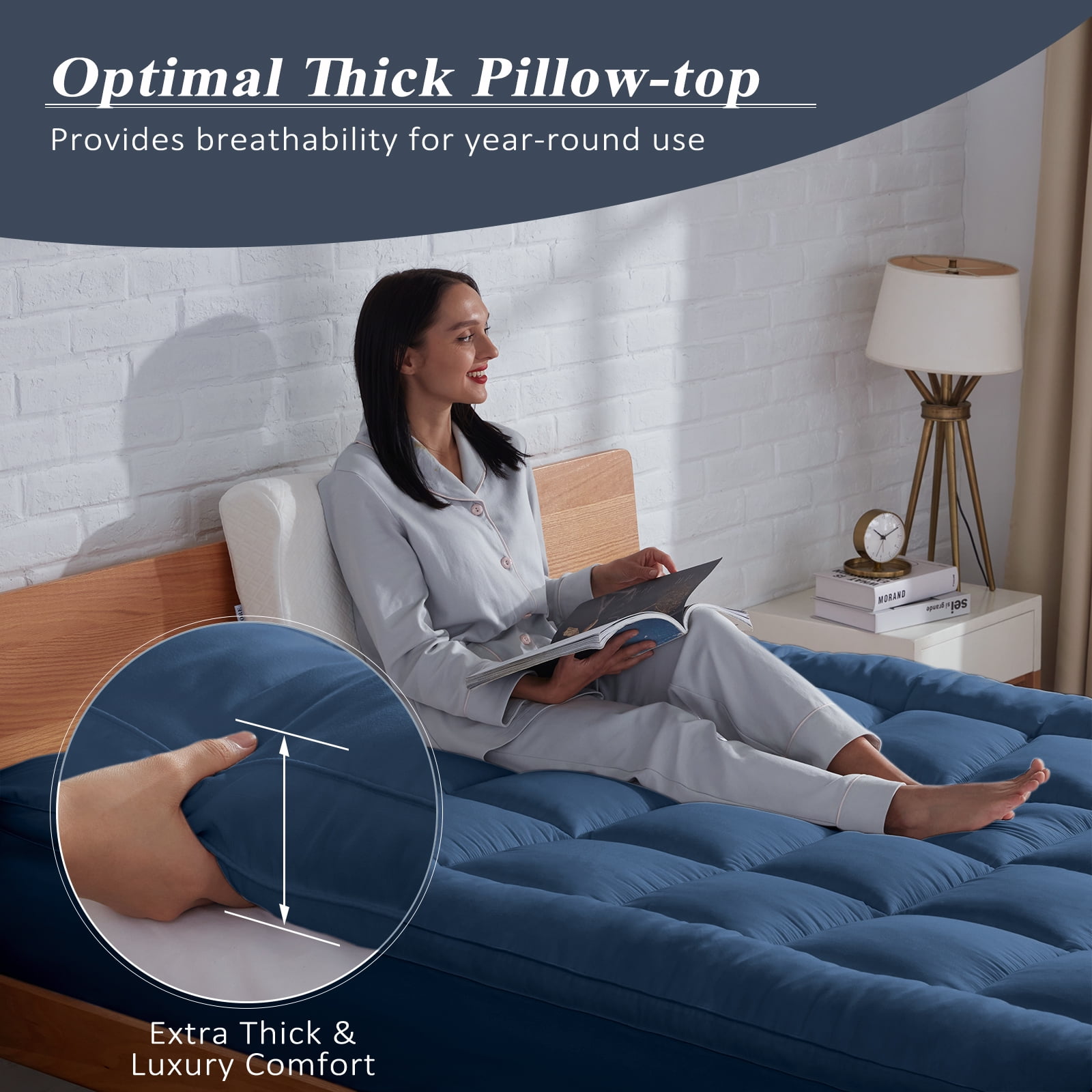 BDEUS Extra Thick Mattress Topper, Cooling Mattress Pad Cover, Pillow Top Protector with 8-21 inch Deep Pocket, Full Size