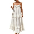 thumbnail image 2 of Yunliwuli Women's Long Cami Dress Casual Loose Scoop Neck Back Tie-Up Swing Tiered Ruffled Spaghetti Strap Dress, 2 of 10