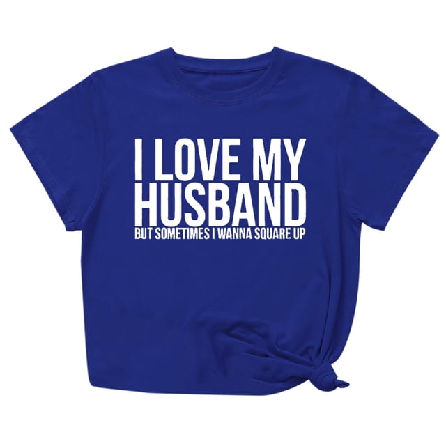 Penkiiy T-Shirt Femme J'aime Mon Mari Mignon Relation Mariée Tee L Bleu