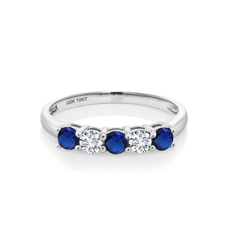 10k White Gold Created Blue Sapphire and Lab Grown Diamond Promise Ring 10k White Gold Created Blue Sapphire and Lab Grown Diamond Promise Ring