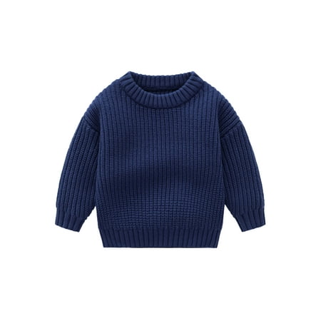 

Frontwalk Newborn Casual Winter Warm Sweater Knitwear Thermal Jumper Top Boys Crew Neck Home Knitted Sweaters Dark Blue 110cm (30-35 Catties)