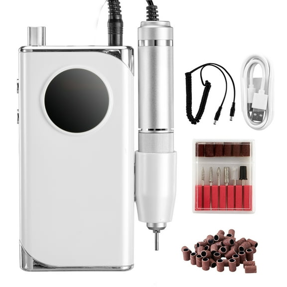 KFFKFF Cordless Nail Drill, 40,000RPM, Rechargeable Electric File with LCD, Acrylic & Gel Nail Grinder, Includes 6 Bits & 50 Sanding Bands for Nail Carving & Polishing