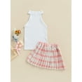 thumbnail image 4 of Franhais Kids Baby Girl Clothes Solid Color Ribbed Sleeveless Tank Tops and Plaid Printed Mini Pleated Skirt Set Summer Outfit, 4 of 9