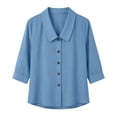 thumbnail image 4 of Ynynloco Womens 3/4 Sleeve Cotton Linen Shirts Peter Pan Collar Button Down Tops Lightweight Breathable Casual Cute Tops, 4 of 8