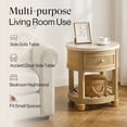 thumbnail image 3 of COLAMY RILLE 20" Round End Table with Drawer & Storage Shelf, Travertine Fluted Wood Side Table for Living Room, Modern Farmhouse Round Nightstand Bedside Table, Oak, 3 of 10