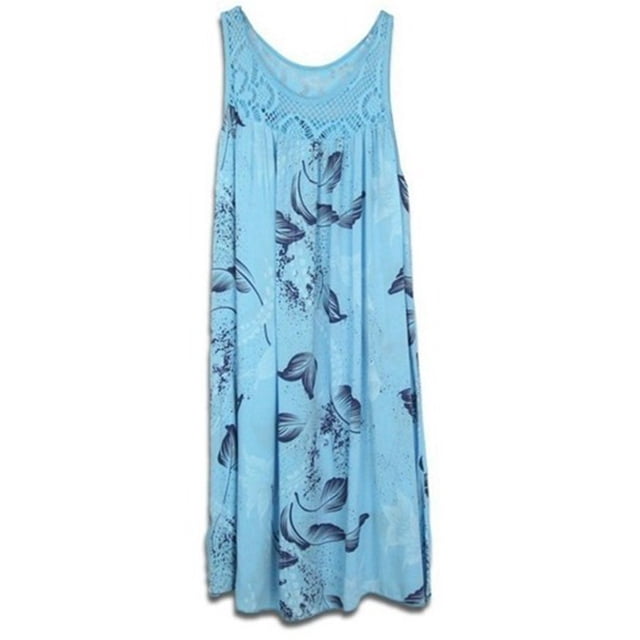 Innerwin Robes en Dentelle Patchwork Robe d'Été pour Femmes Col Rond Froncé Robe Débardeur Bleu Clair 2TG