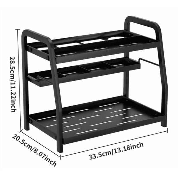 Hair Tools Organizer, 2-Tier Storage Countertop Organizer with Multiple Compartments for Hair Dryer, Curling Iron & Flat Iron, Steel Bathroom Organizer 11.22x13.18x8.07 in