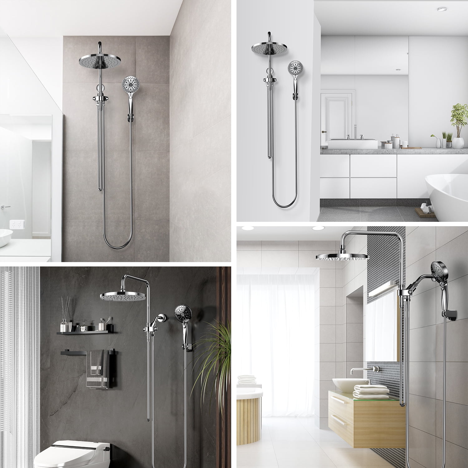 iDOO Luxury Dual Showerhead Combo, 10" Rainfall Shower Head & 5" Handheld Shower Head
