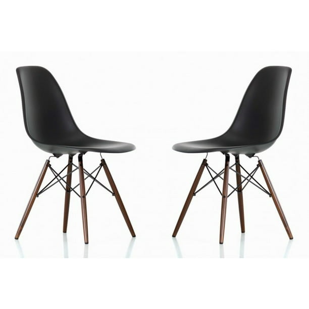 Knogle Løft dig op Og Black Plastic Chair Dark Walnut Wood Eiffel Legs Contemporary Retro Molded  Black Accent Shell Dining Chair (Set of 2) - Walmart.com