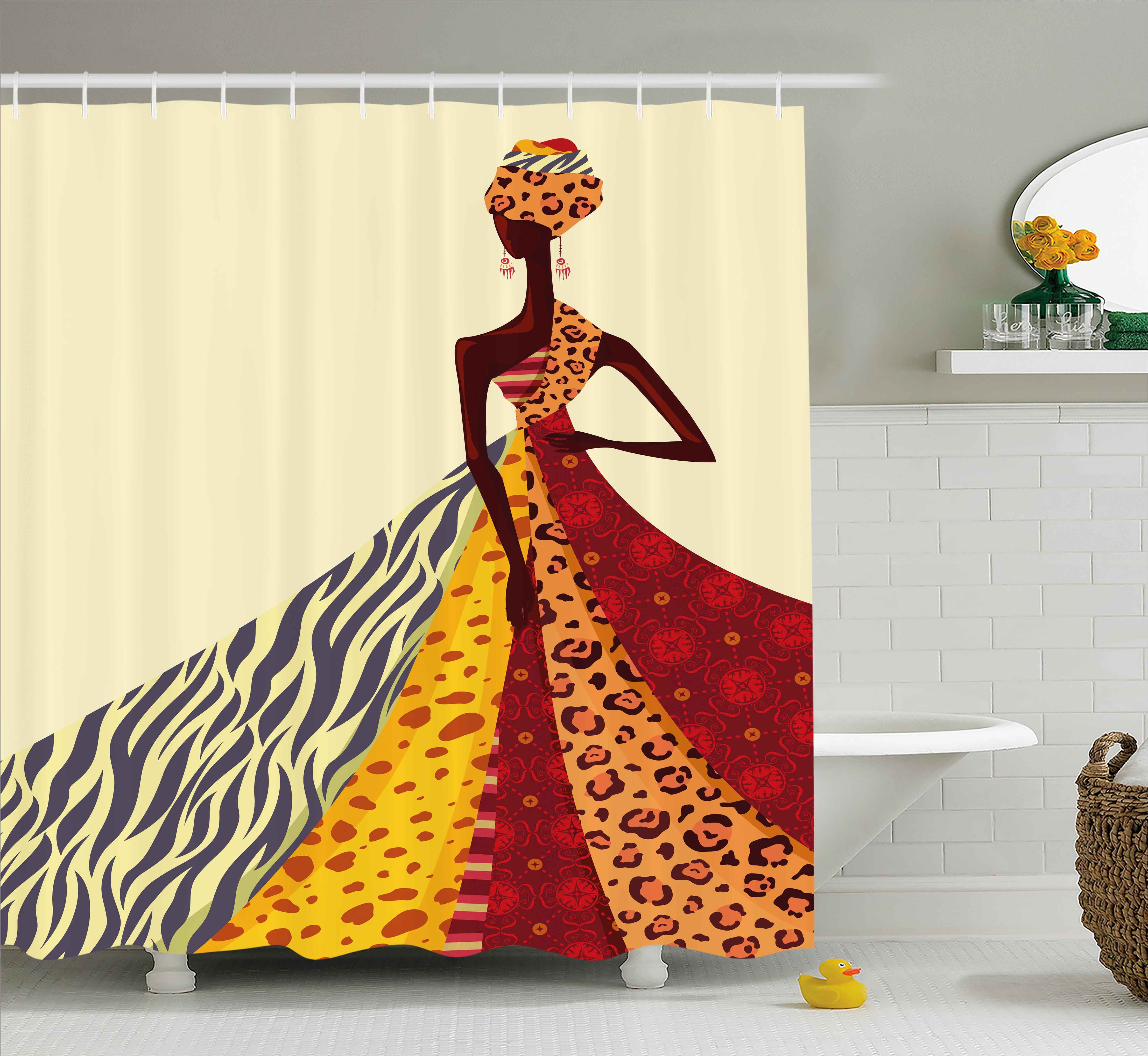 Modern Shower Curtain African Girl Posing With A Dress Of Diffe Design Patterned Image Artful Print Fabric Bathroom Set Hooks Multicolor