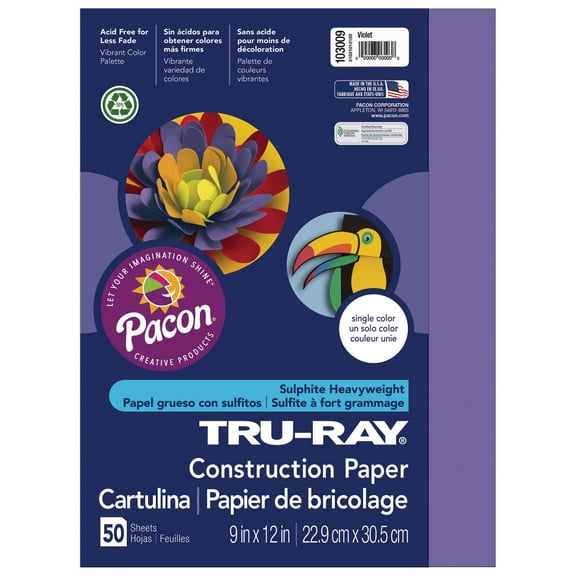 Pacon Tru-Ray Construction Paper, 50 Sheets, 9 in x 12 in, Violet