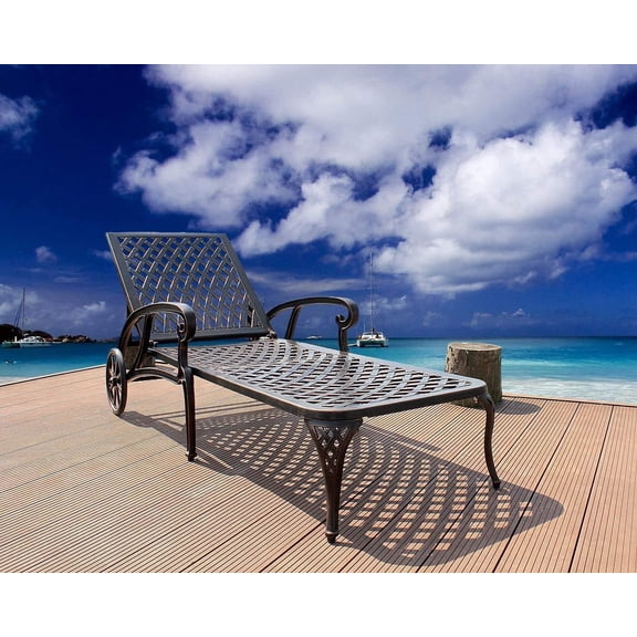 Lisonu Aluminum Cast Chaise Lounge Chair with 5-Position Adjustable Backrest, Brown Outdoor Reclining Chair with Wheels for Patio, Pool, Garden