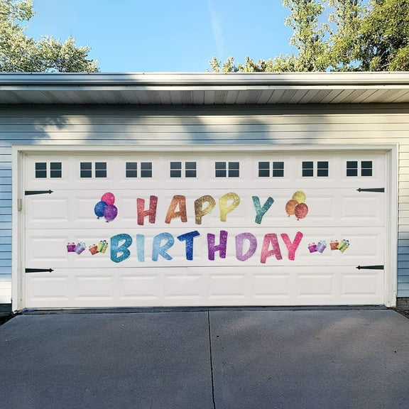 VictoryStore Happy Birthday Garage Magnets, 16 Inch Letters, No Mess Rainbow Sparkle Print, Outdoor Birthday Decor