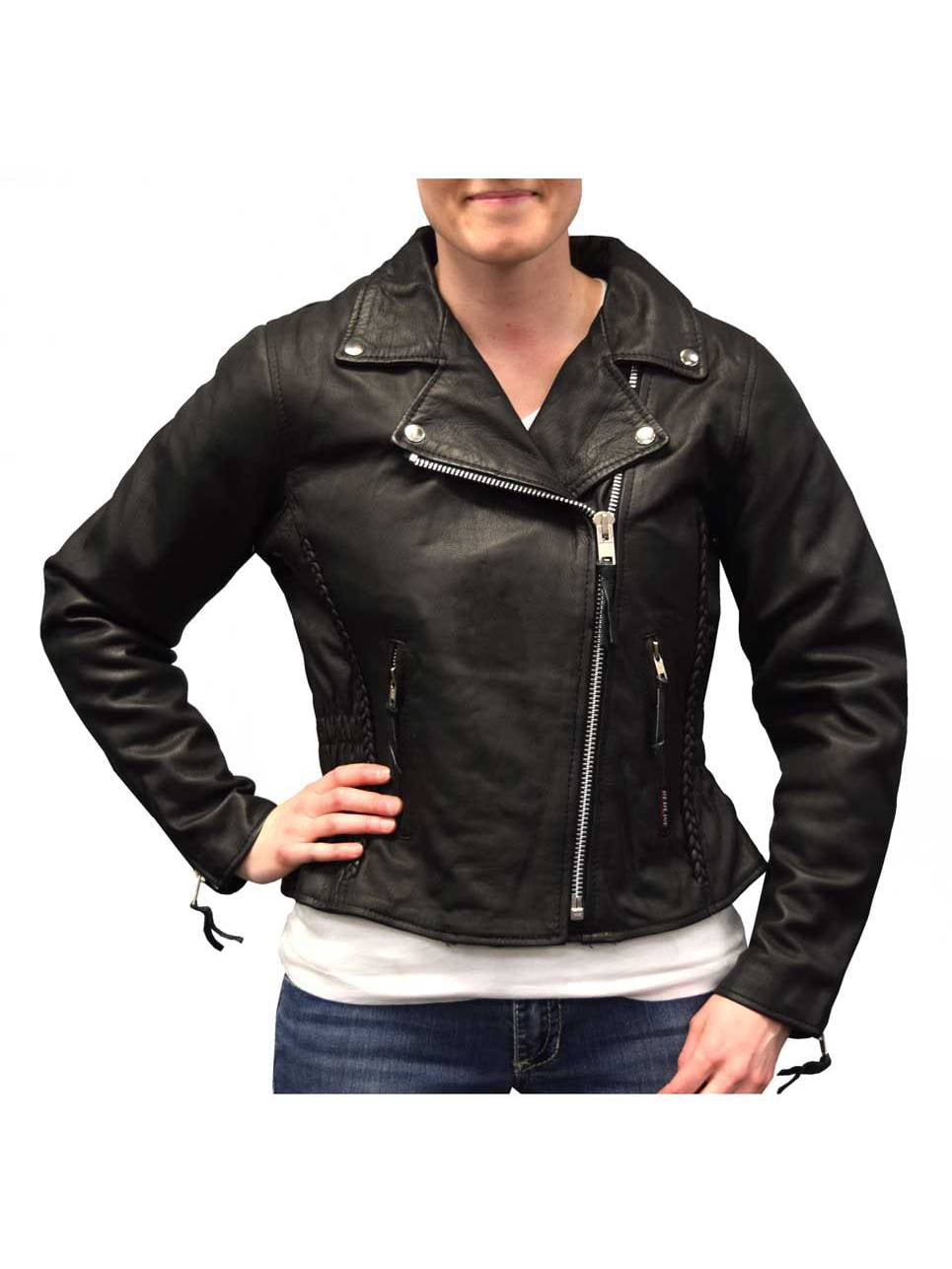 Black L-399 Redline Women's Mid-Weight Reflective Leather Motorcycle Jacket 