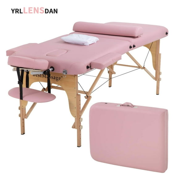 YRLLENSDAN Foldable Massage Table with Bed Cover,Bolsters and Side Storage Bag Portable Massage Bed for Physical Therapy Waxing Reiki Spa,28 in Pink