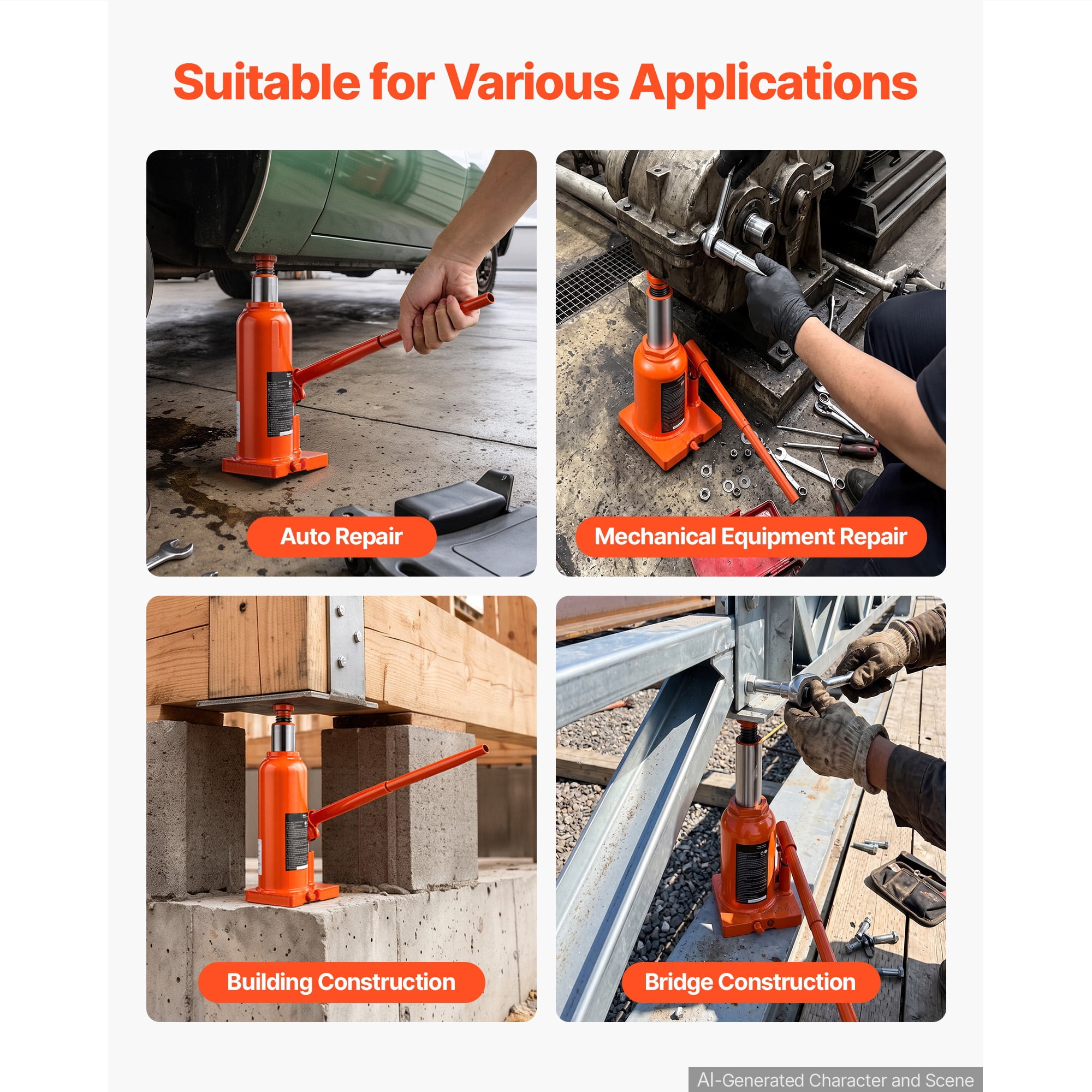 KFFKFF Hydraulic Bottle Jack 10 Ton (22046.2 lbs) 9.06"-17.32" Lifting Range, Suitable for Heavy-Duty Vehicles, SUVs,Auto Repairs,and House Lifting,Durable Multi-Directional Jack with Extended Handle