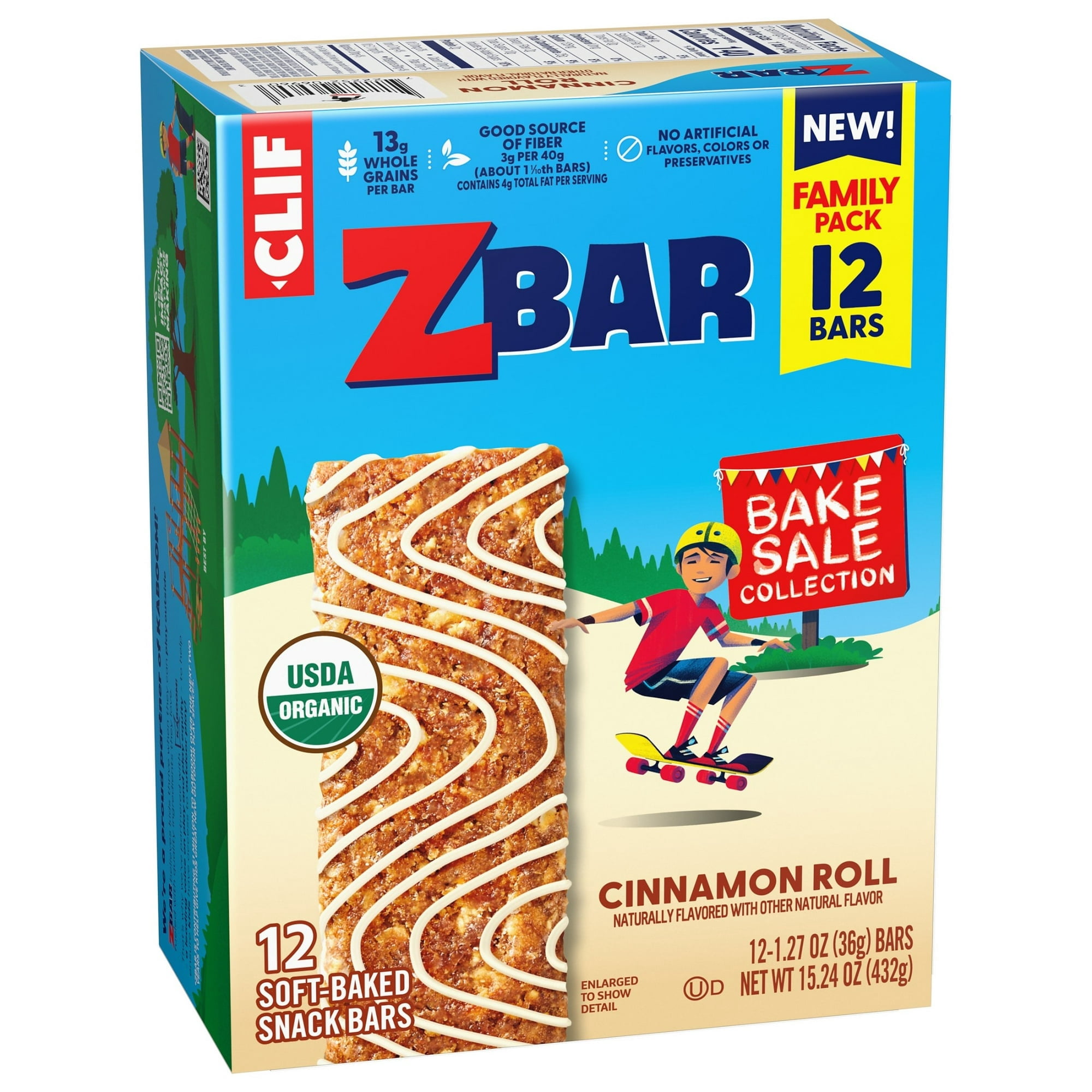 Zbar Bake Sale Collection Cinnamon Roll Flavor Soft Baked Snack Bars, Organic Granola Bars, 12ct  ( 2 Box )