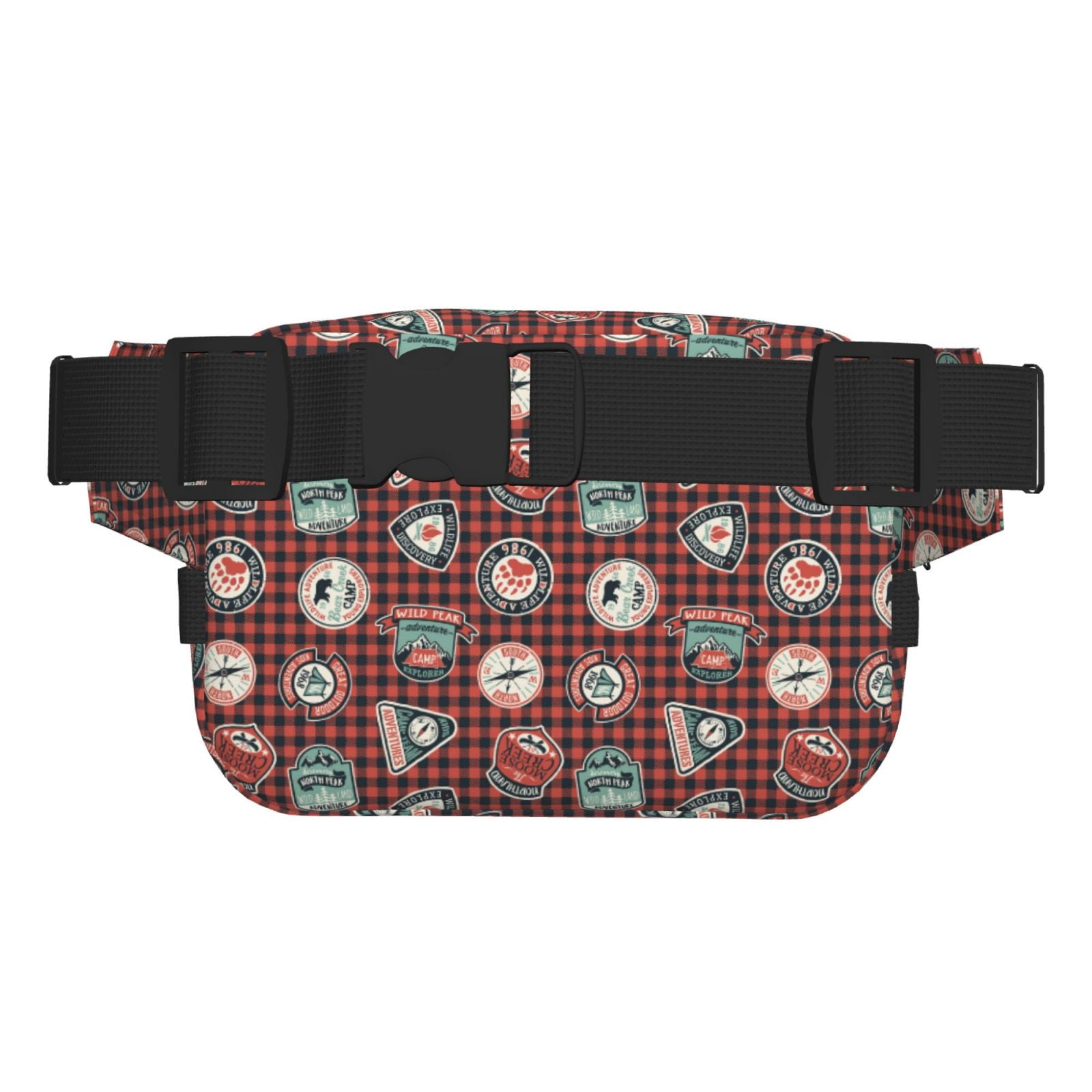 Picia Mountain Adventure Badges Print Square Double-Layer Waist Bag Mini Adjustable Waist Belt Bag Exercise Running Travel Hiking