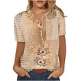 thumbnail image 2 of EGNMCR T-Shirts pour Femmes Mode Femmes Col Rond Manches Courtes Imprimé Bouton Poche Hauts Décontractés, 2 of 4