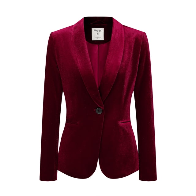 Abrigo De Oficina Para Mujer Chaqueta De Terciopelo Con Botones Y Cuello Chal Sólido Vino rojo XL
