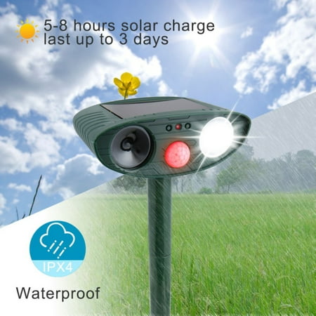 Ultrasonic Animal Repeller, Solar Powered Repeller with Motion Sensor Ultrasonic and Red Flashing Lights Outdoor Waterproof Farm Garden Yard, Repel Cats, Dogs, Foxes, Birds, Skunks, Rod (Best Way To Repel Cats)