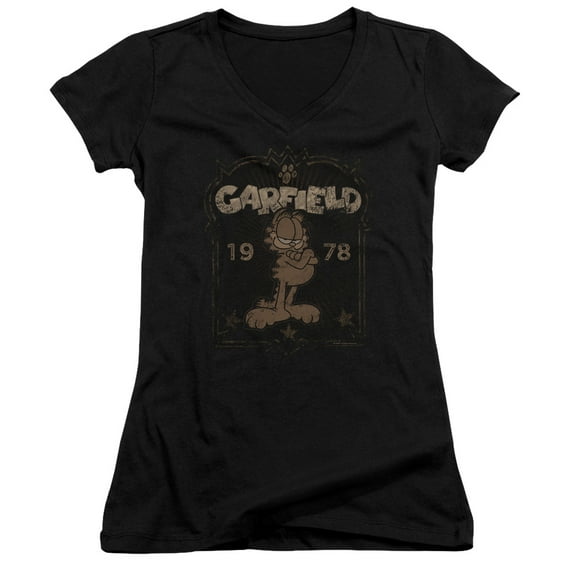 Garfield Est 1978 Junior Women's V-Neck T-Shirt Black