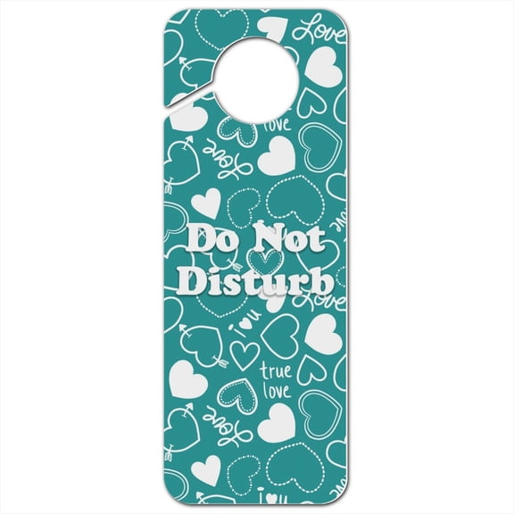 Cute Hearts Love Pattern on Teal Turquoise Plastic Door Knob Hanger Sign