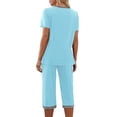thumbnail image 6 of Blmnix Plus Size Pajamas Ladies Pajamas Sets Bamboo Pajamas Sleepwear Sets Pjs Sets V-Neck Short Sleeve Blue 7/8th Womens Pajama Sets Shorts,XL, 6 of 7