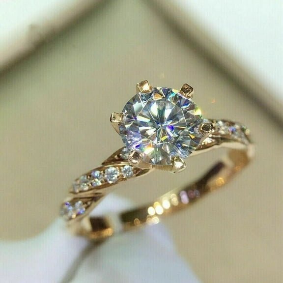 Luxe Round Cut Diamond Engagement & Wedding Ring for Women 14K Yellow Gold Plated Over 925 Silver