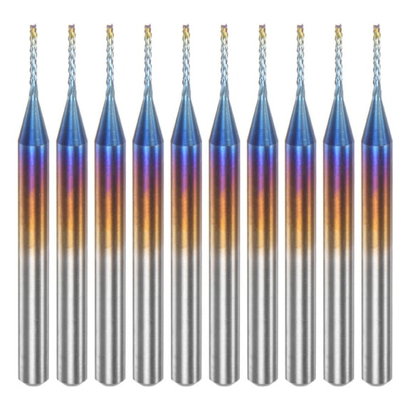 Uxcell 10 Packs 1/8" Shank 0.8mm Tungsten Carbide Blue Coated End Mill CNC Router Bits
