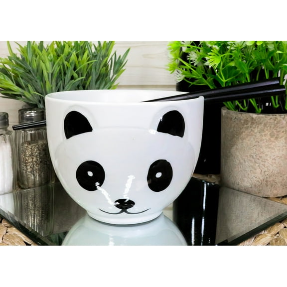 Whimsical Ceramic White Giant Panda Bear Ramen Noodle Bowl With Chopsticks Set