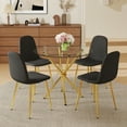 thumbnail image 2 of 4-Piece Dining Set: 36.6" Round Tempered Glass Table &amp; Black-Gold Chairs, Modern Luxe for Kitchen/Living Room. Seats 4, Fabric/Metal. Easy Clean., 2 of 20