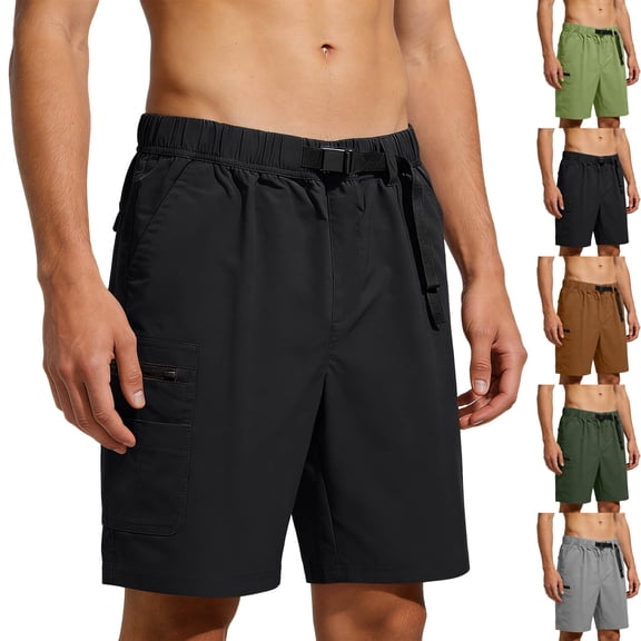 Men's Hiking Cargo Shorts 7" Inseam Adjustable Built-in Belted Summer Quick Dry Outdoor Short Pants for Camping Fishing, Big & Tall