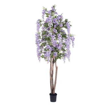 Vickerman 7' Artificial Purple Wisteria Tree in Black Planters Pot.