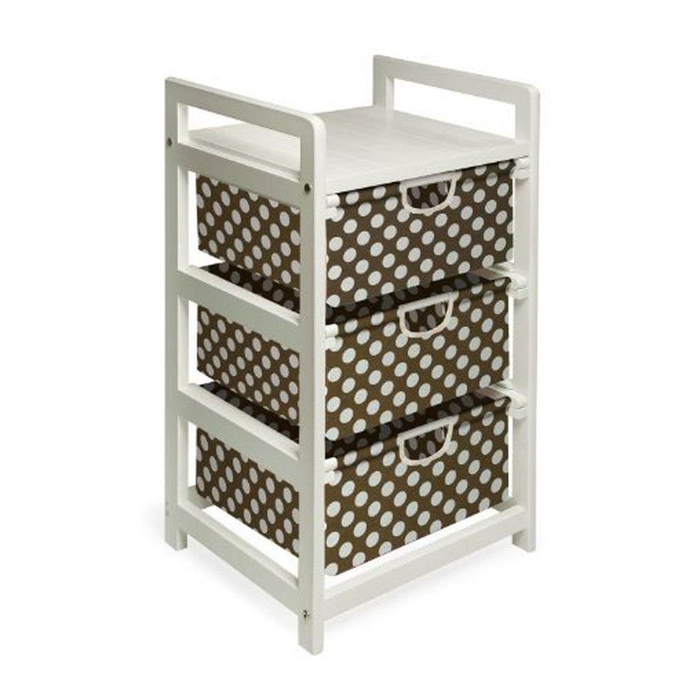 White Three Drawer Hamper/Storage Unit Brown Polka Dots