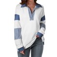 thumbnail image 3 of Dark Blue Striped Colorblock Patchwork Collar Sweatshirt, 3 of 11