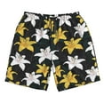 thumbnail image 3 of Uemuo Lilies Flowers Pattern Men's Swim Trunks Hawaiian Beach Bathing Suit Swimsuits Beach Quick-Dry Shorts with Pockets-, 3 of 9