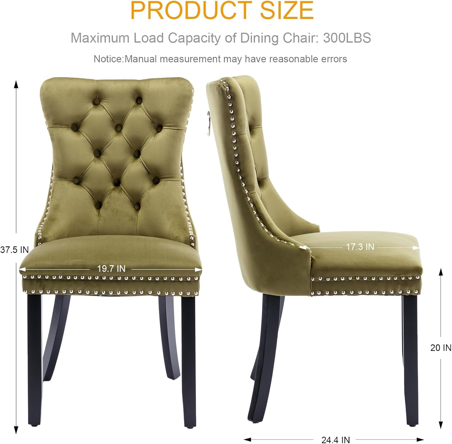 MOONMISS Dining Chairs 2-Pcs Set, High-end Velvet Upholstered Accent Chairs Button Tufted Dining Chairs with Back Ring Pull and Nailhead Trim,Olive