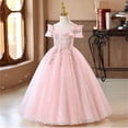 thumbnail image 6 of Girls Formal Tulle Princess Dress, Elegant Puffy Net Dress for Flower Girl Junior Bridesmaid, Wedding Birthday Party Special Occasion Gown Age 3Y-14Y Pink 150, 6 of 9